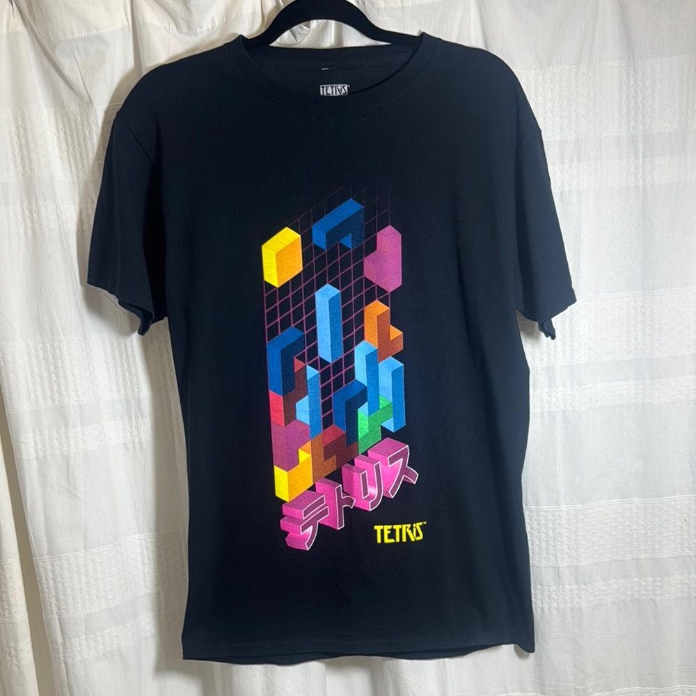 Tetris Black Classic Graphic Gaming T-Shirt for Men Medium